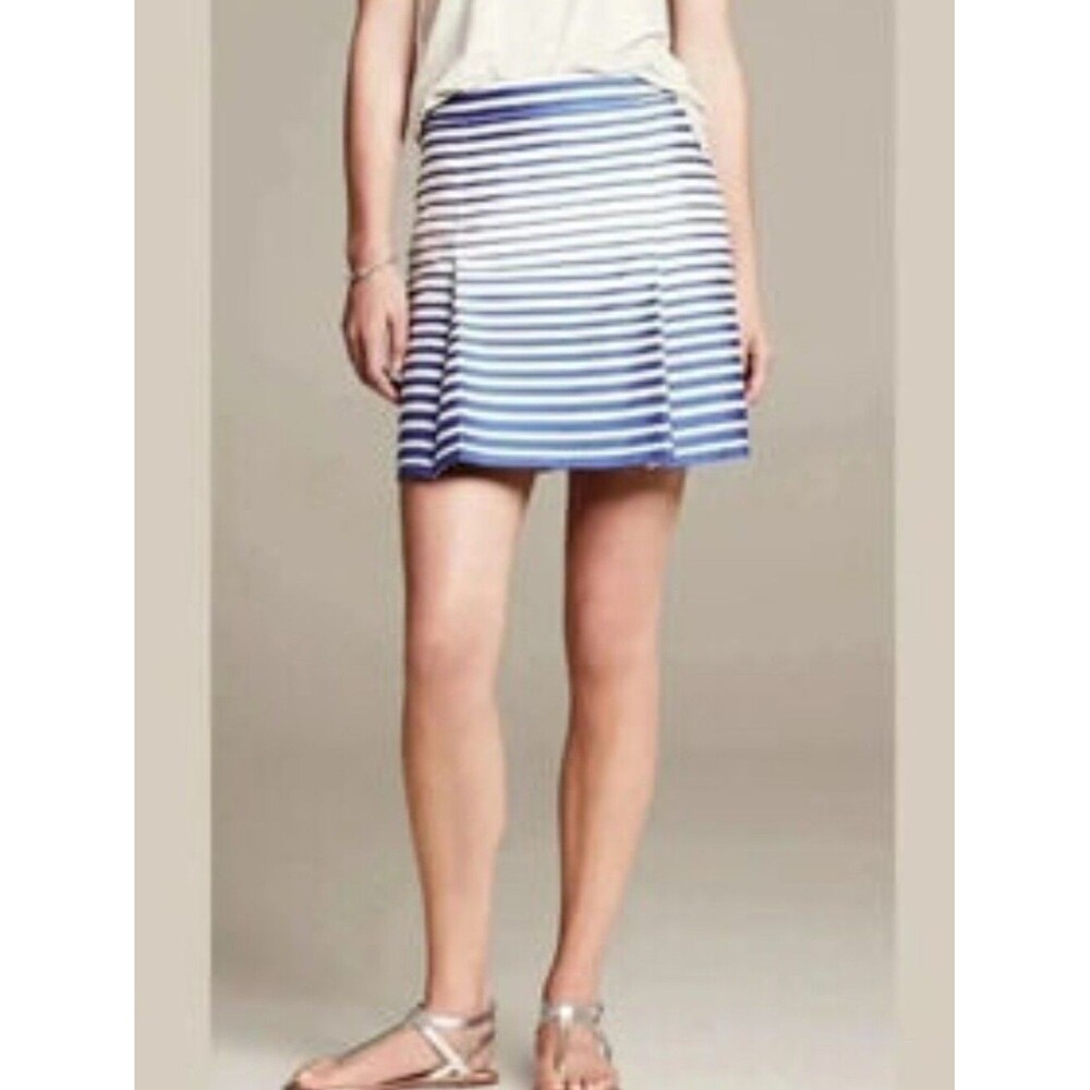 Banana Republic NWT Blue & White Varying Size Striped Mini Skirt, Back Zip, 10